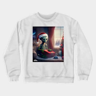 Alien opening Christmas present Crewneck Sweatshirt